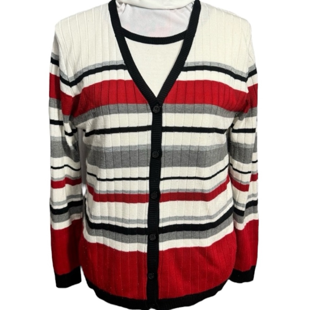 Alfred Dunner Striped Cardigan Sweater (1J-0003)